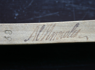 Tafelklavier Knowles & Allen, Aberdeen/Scotland 1809: Signatur auf Tastenhebel